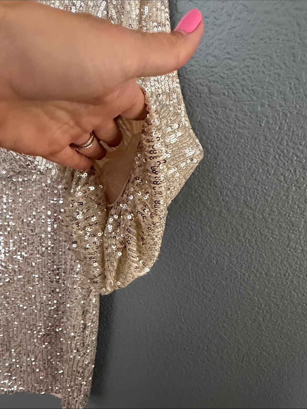 Eliza J beige and silver Sequin V-Neck Mini Dress longsleeve - Picture 7 of 15